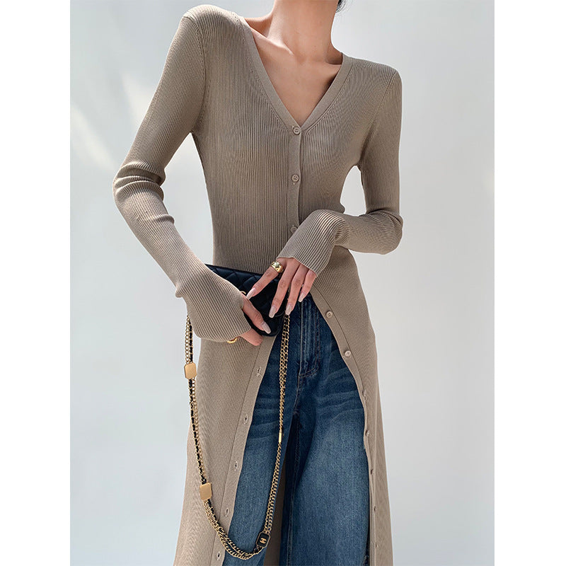 Slim-fit Slimming Elegant Single-breasted Sheath V-neck Knitted Dress