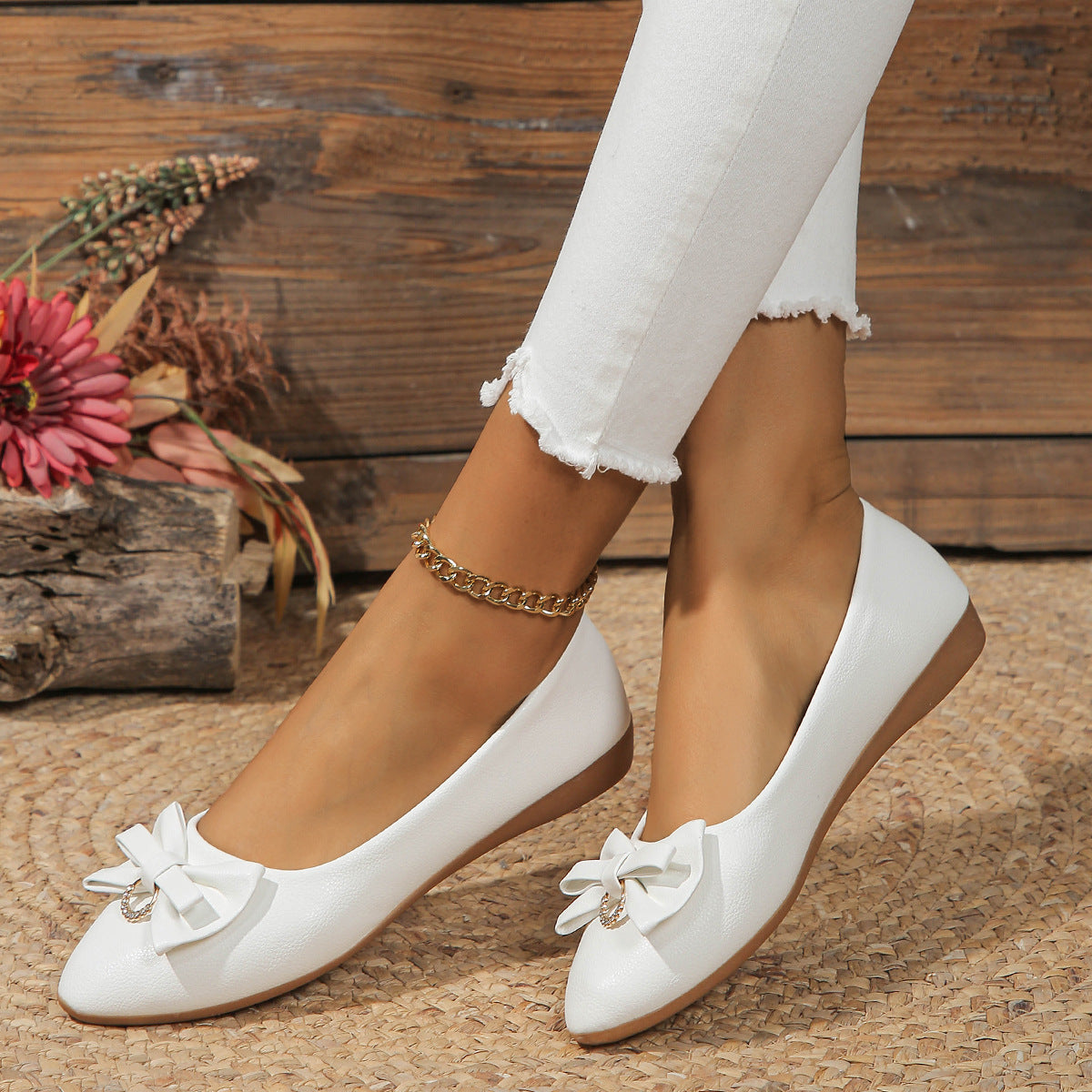 Flat Casual Plus Size Women's Shallow Mouth Bowknot Shoes