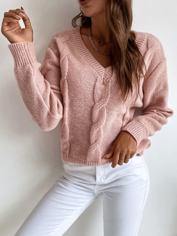 V-neck Autumn And Winter Long-sleeved Sweater Loose