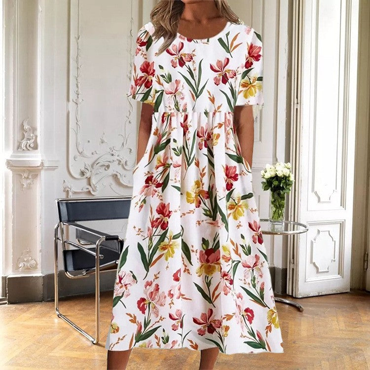 Summer Fashion Round Neck Pullover Print Loose Dress