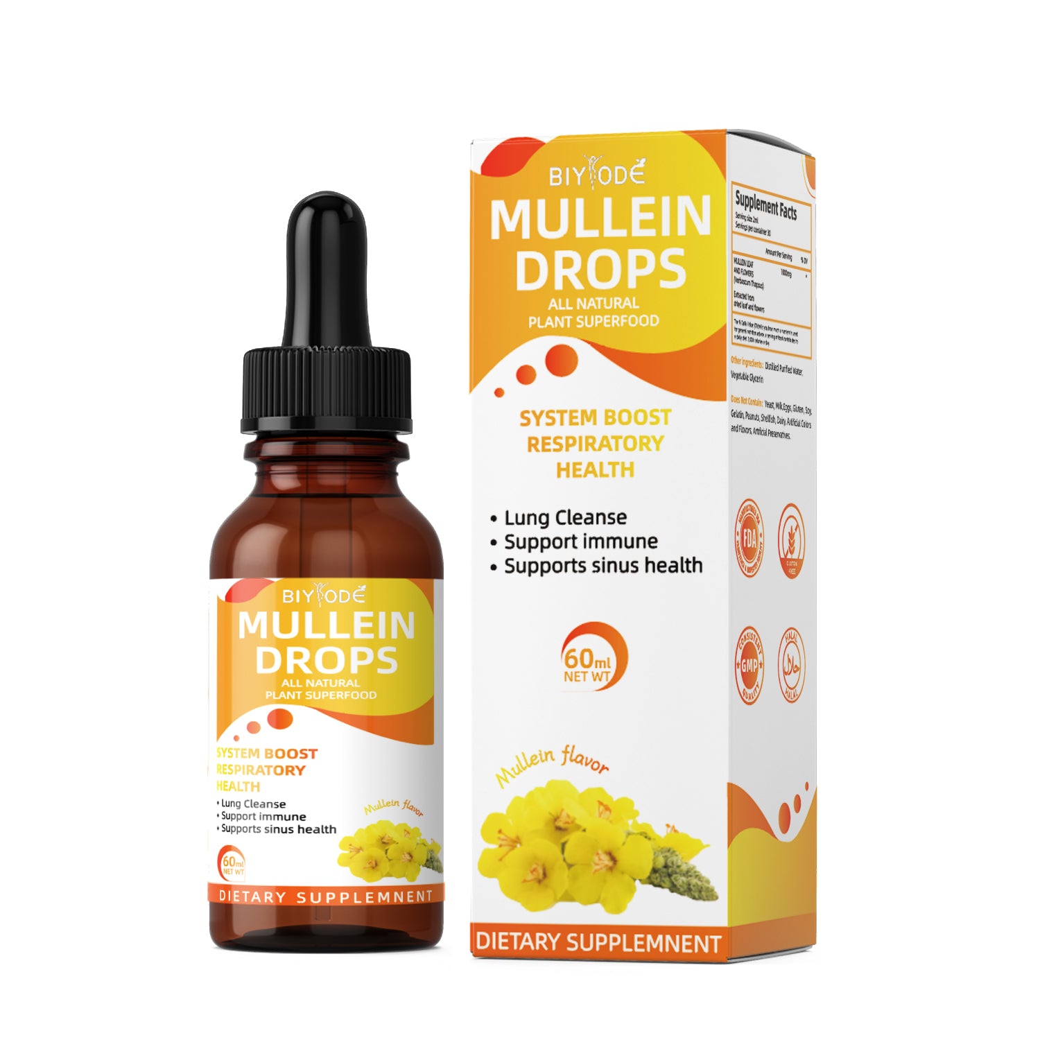 Biyode Mullein Leaf Extract Herbal Supplement For Lung Detox Clean Wholesale Mullein Liposomal Liquid Drops