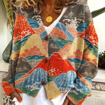 Christmas Abstract Print Casual Cape Jacket Cardigan Sweater