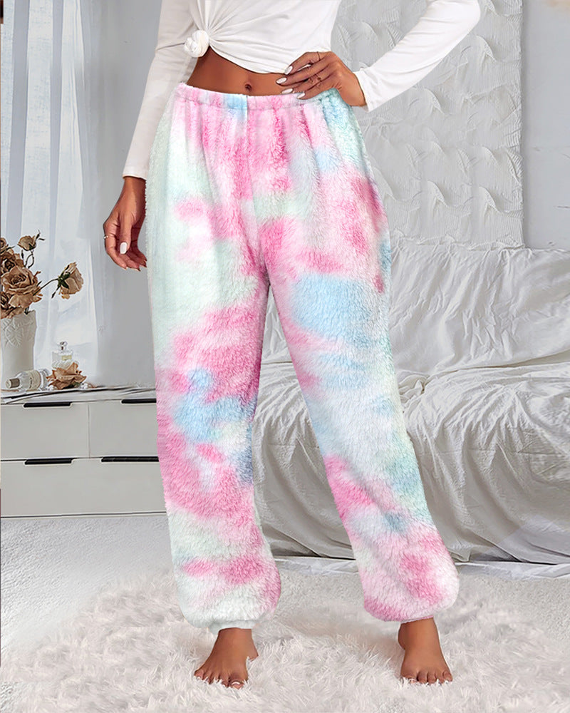 Women's New Tie-dyed Double-sided Fleece Home Trousers