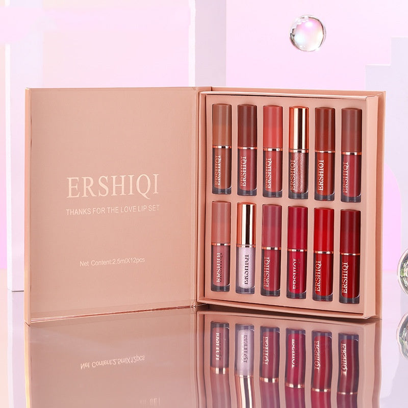12-color Book Nonstick Cup Lip Glaze Set