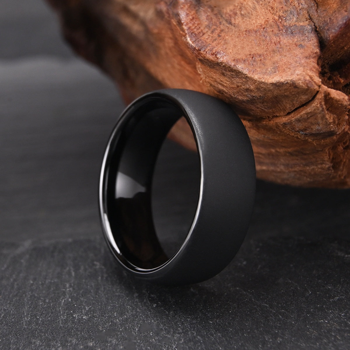 8 Wide Arc Surface Electric Black Sandblasting Men's Rings