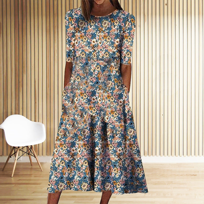 Summer Fashion Round Neck Pullover Print Loose Dress