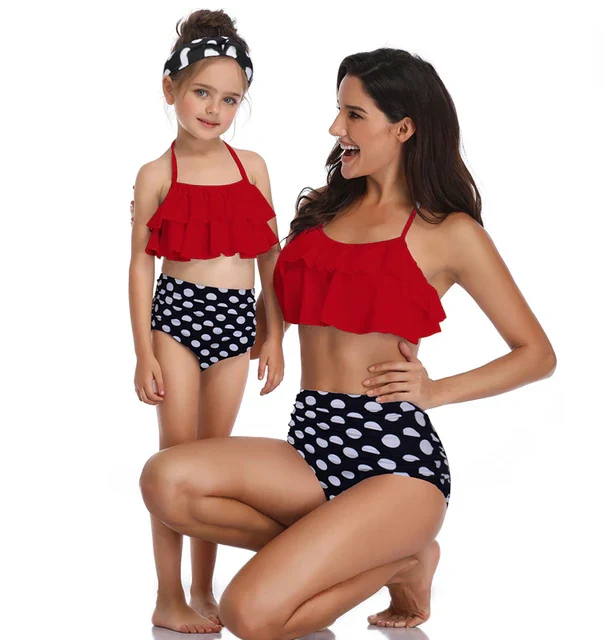 European And American Swimsuits Printed High Waist Bikini Parent-child Swimwear