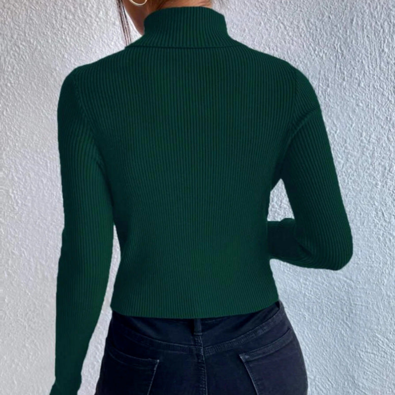 Spring Button Sweater Half Turtleneck Slim Fit Sexy Long Sleeve Women's Knitwear