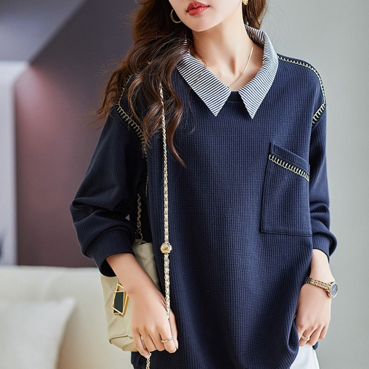 Polo Collar False Two-piece Sweaters Women's Spring And Autumn