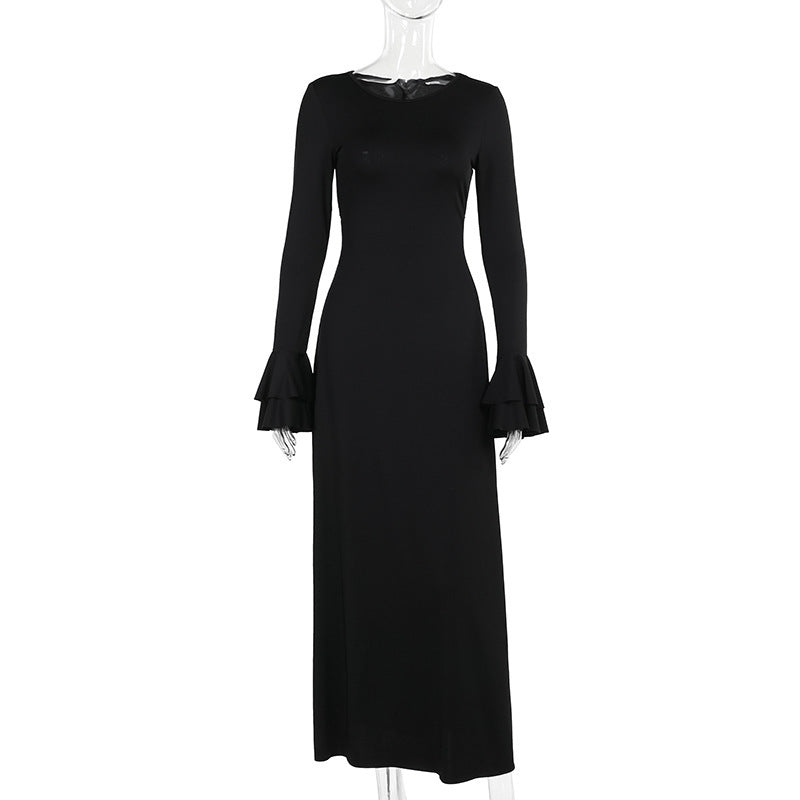 Fashionable Temperament Slim Fit Ruffled Long Sleeve Dress Women