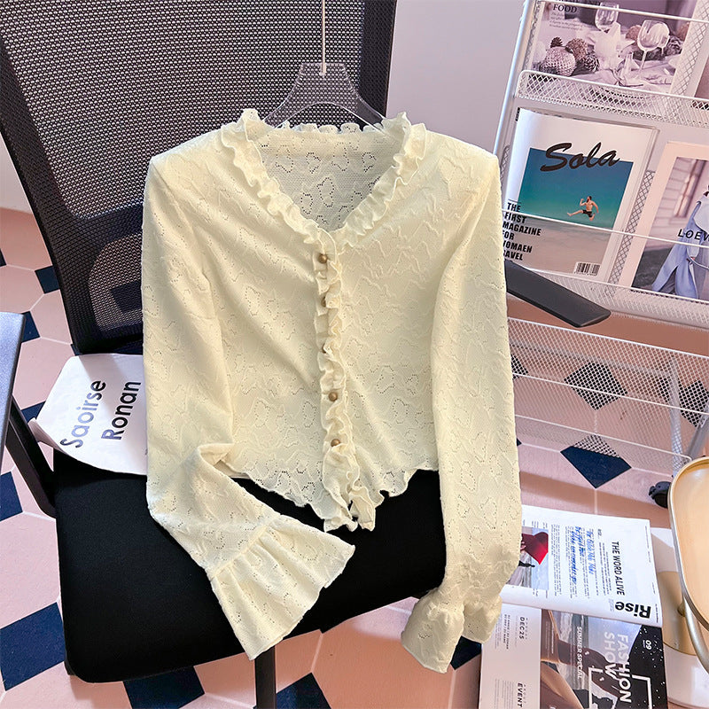 French Style Wooden Ear Lace Long Sleeve Shirt