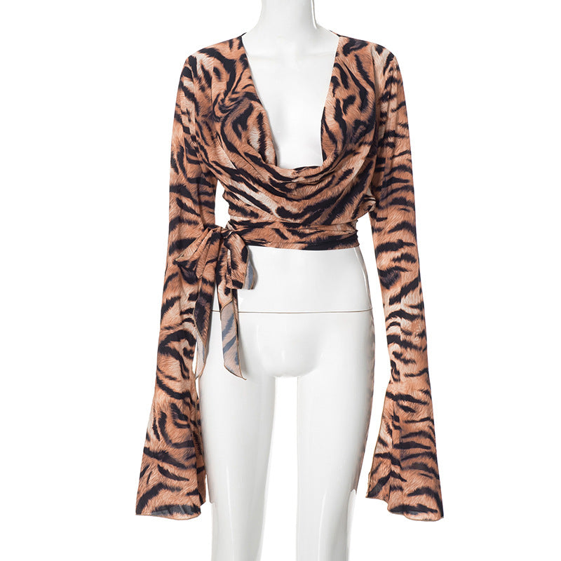 Women's Tiger Stripe Pattern Swing Collar Strap