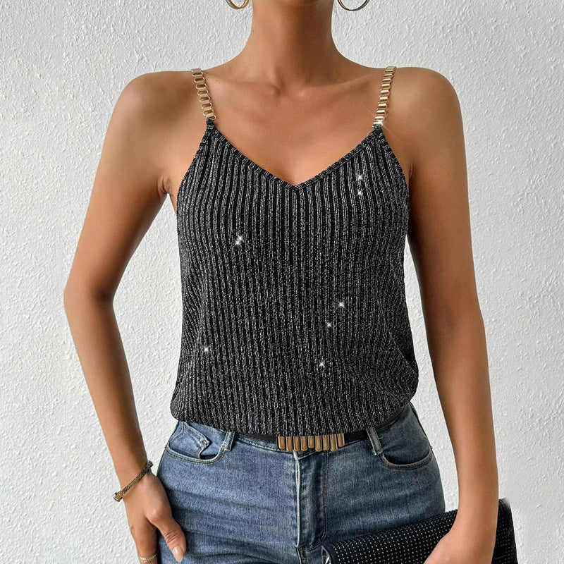 European And American Strap Stitching Chain Elegant Women's Top