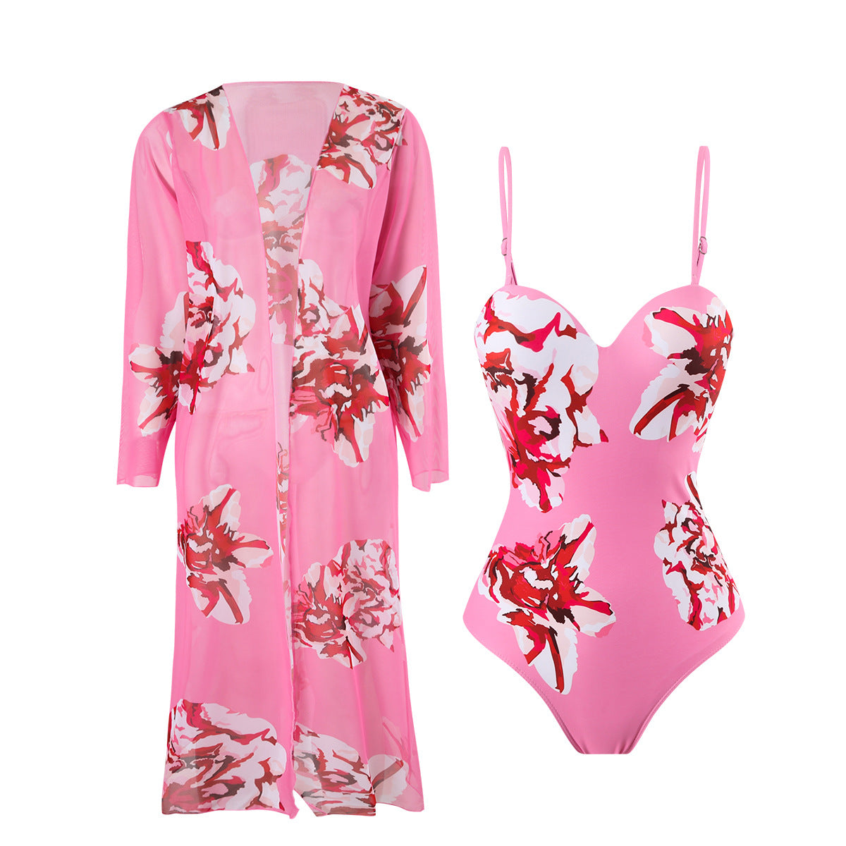 Two-piece Suit Long Sleeve Mesh Blouse Cross-border Sexy Printed Swimsuit