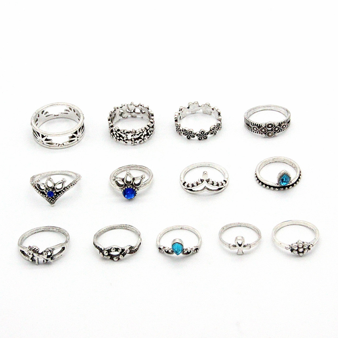 European And American Retro Water Drop Pony Hollow Jeweled Ring Suit