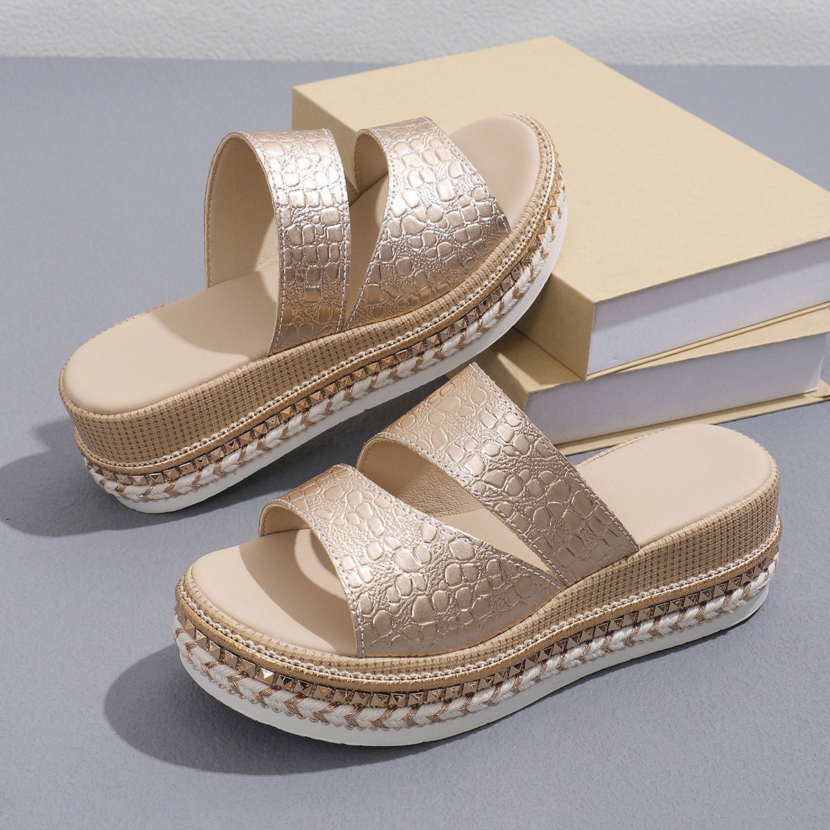 Plus Size Peep Toe Buckle Wedge Sandals For Women