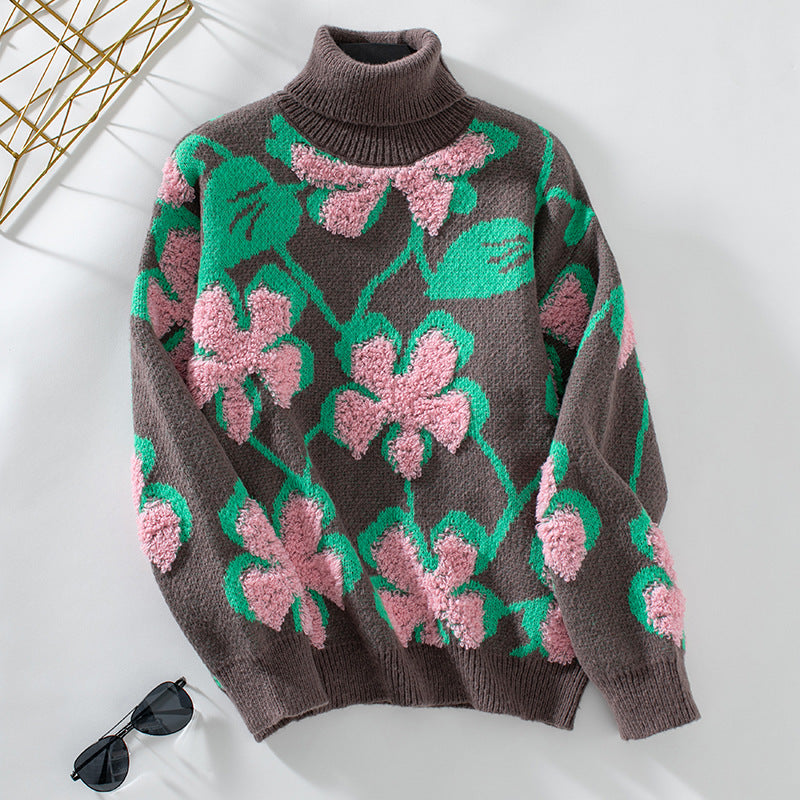 Women's Knitwear Three-dimensional Flocking Floral Lapel