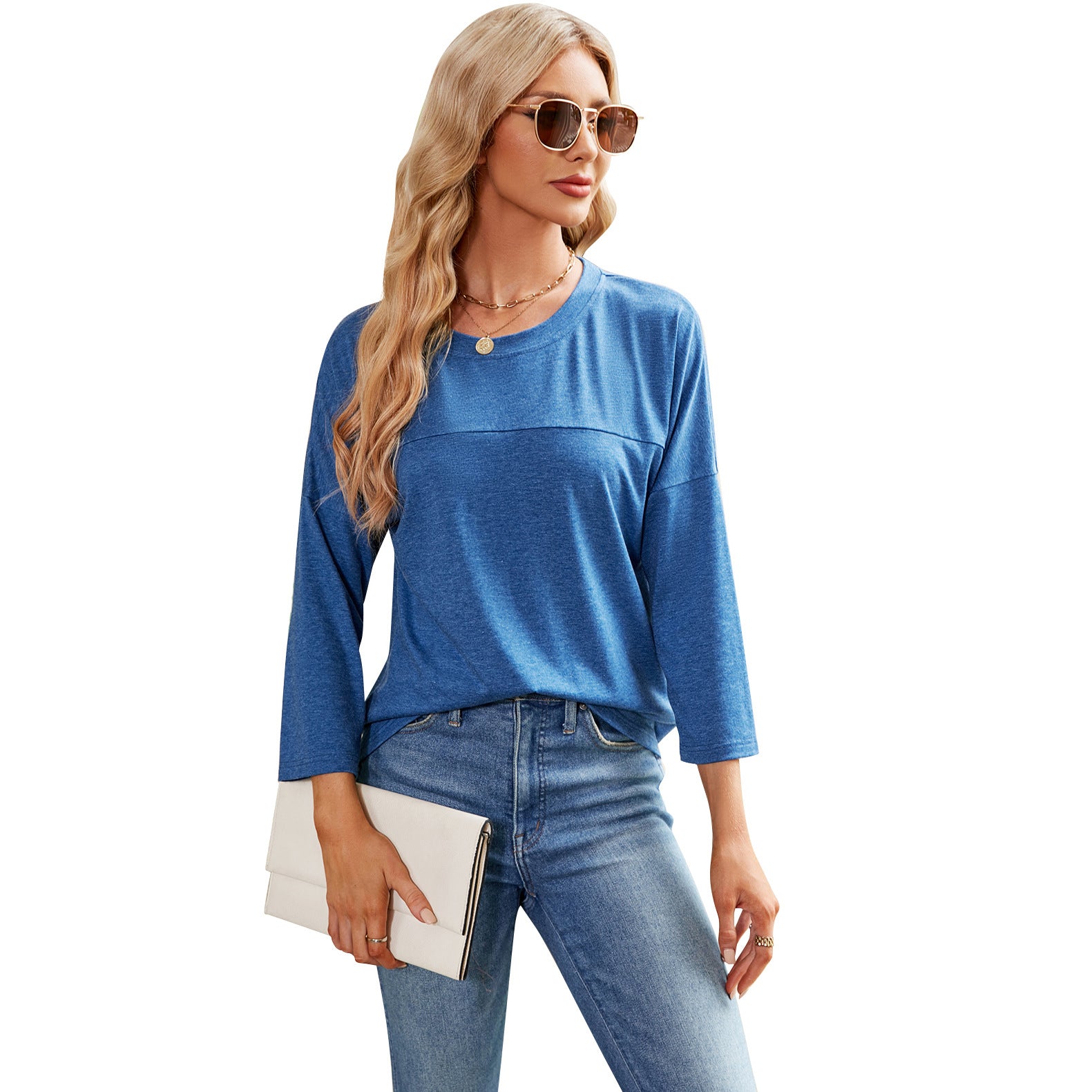 Solid Color Women's Casual Round Neck Loose T-shirt