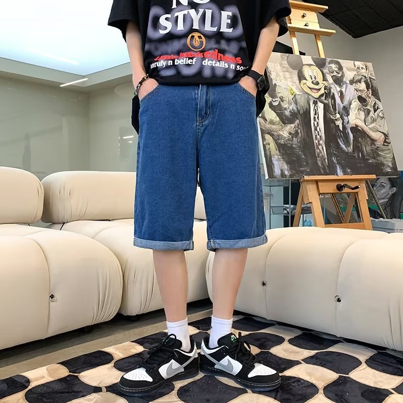 Summer Denim Shorts Male Hong Kong Style Trendy