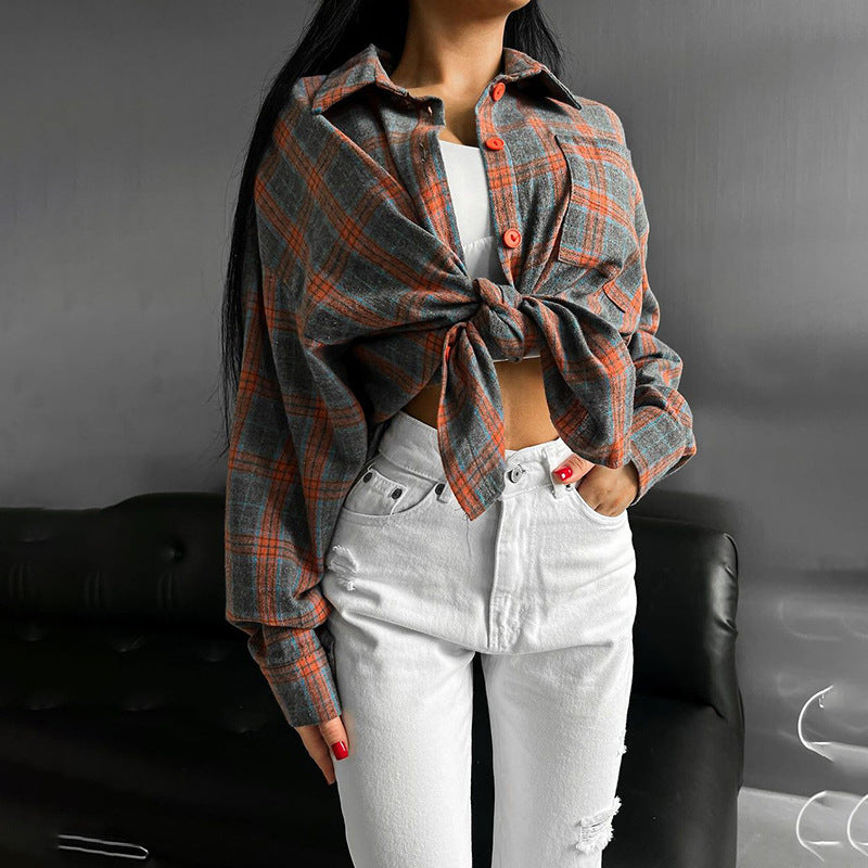 Simple Casual All-match Plaid Shirt For Women