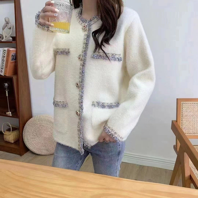 Contrast Color Colorful Button Loose Sweater