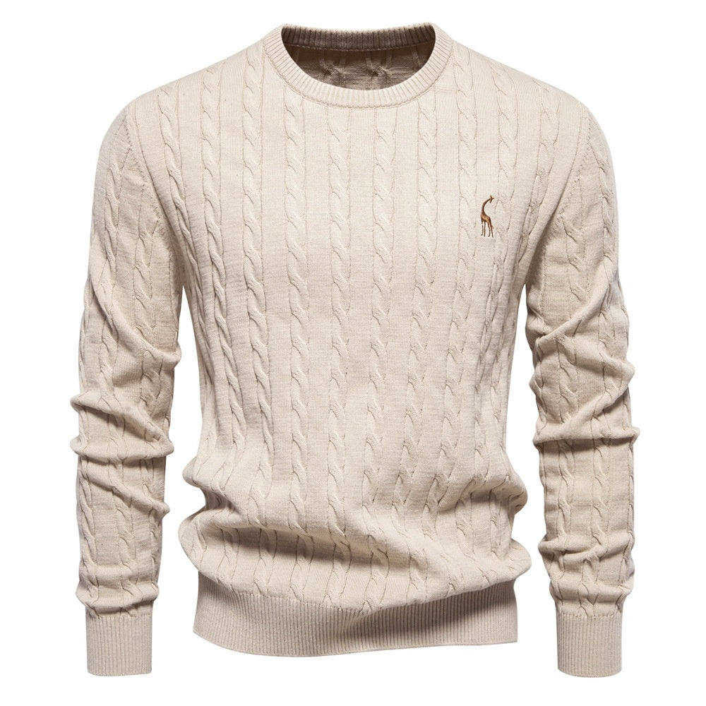 Autumn And Winter Sweater Pullover Deer Embroidery Solid Color Sweater For Men