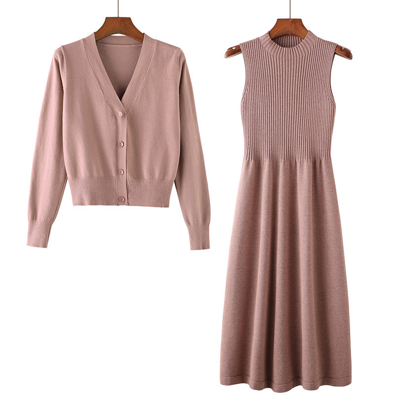 Mid-length Knitted Dress Suit Cardigan Woolen Skirt Two-piece Set