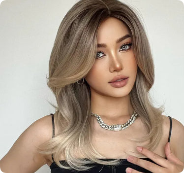 Mid-length Platinum Gradient Color Full-head Wig Chemical Fiber High-temperature Fiber