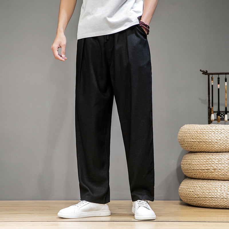 Loose Straight Wide Leg Men's Linen Casual Sports Trousers