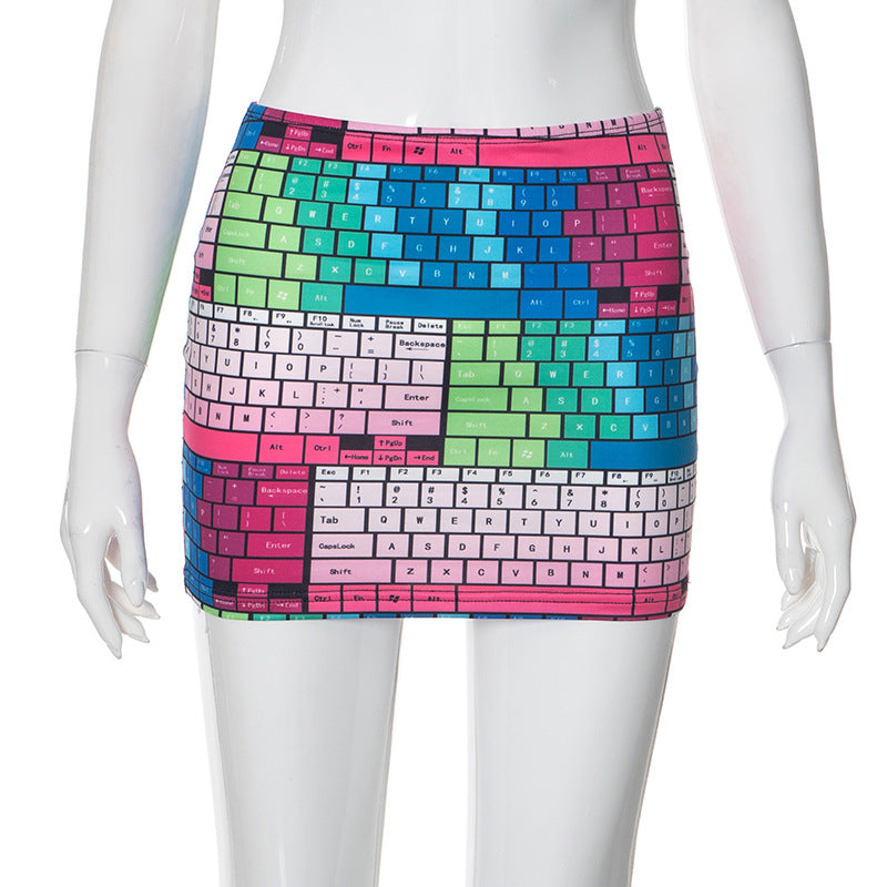 Street Keyboard 3D Printing Slim-fit Hip-wrapped Short Dress