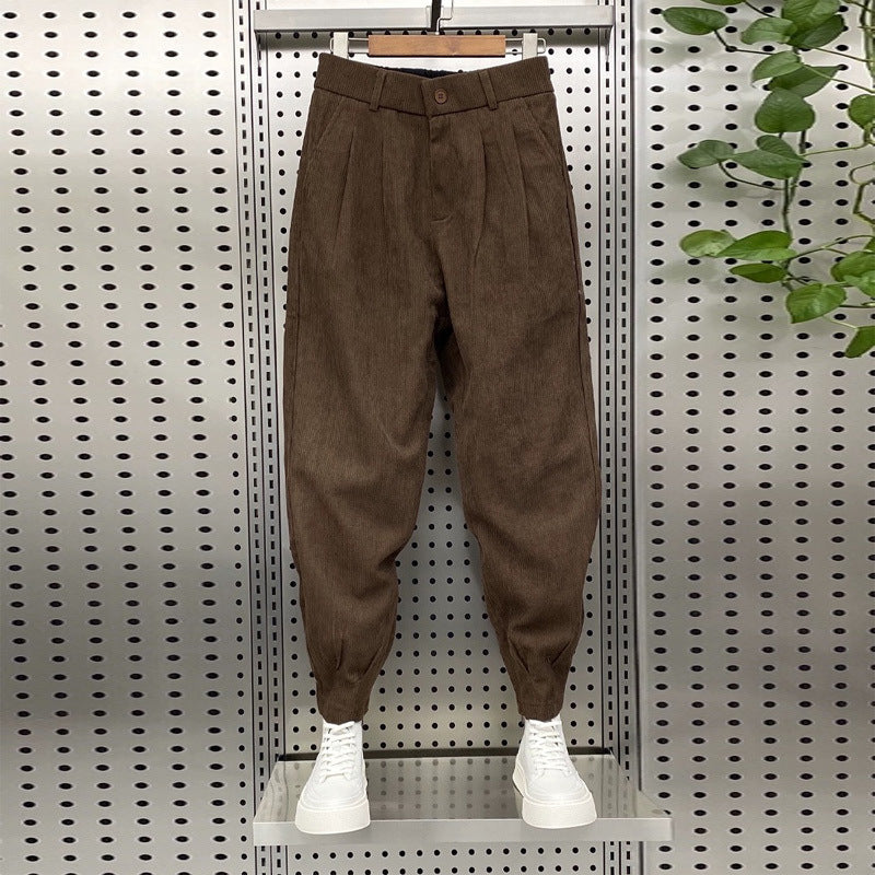 Corduroy Casual Trousers Fleece-lined Loose Wide Leg Pants