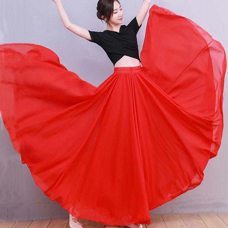 Chiffon Skirt Big Red Square Ethnic Dance Skirt