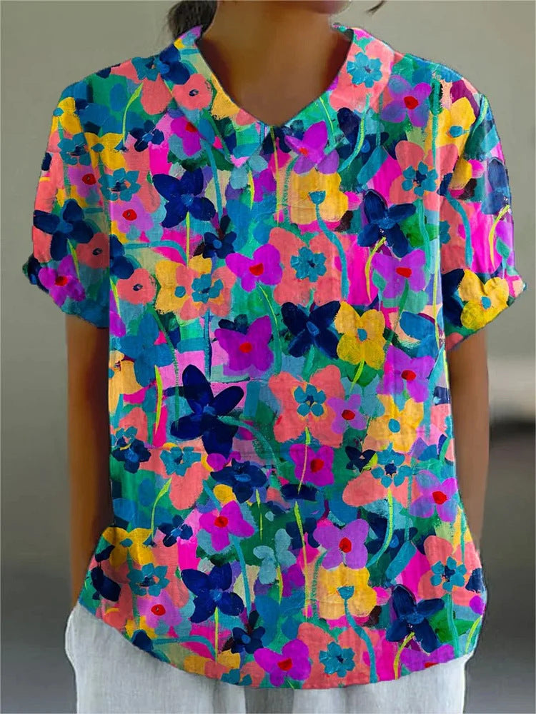 Creative Retro Floral Cute Style Short Sleeve T-shirt