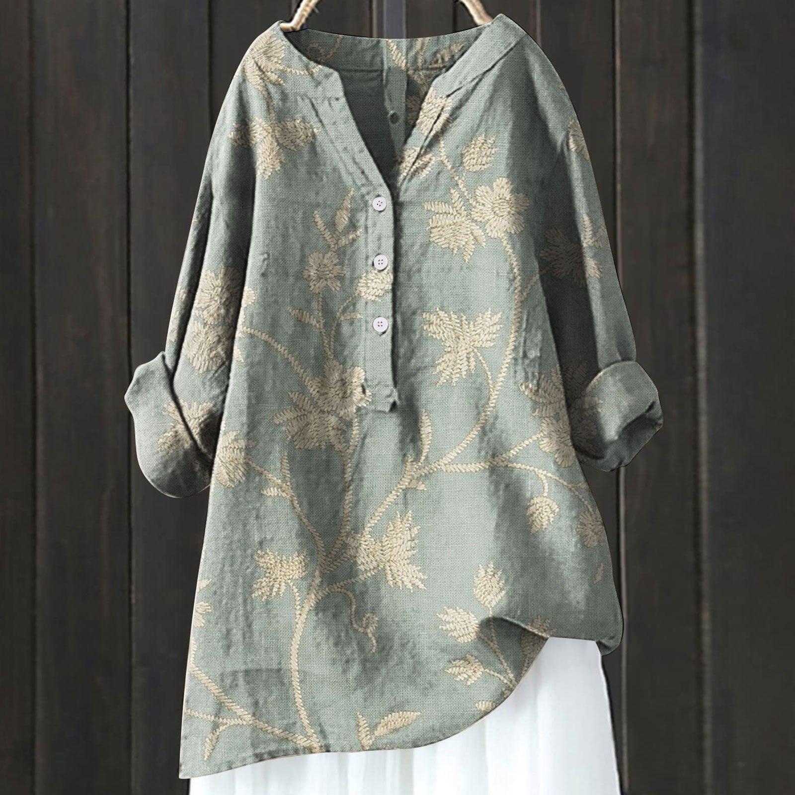 Long Sleeve Chinese Style Slub Linen Comfort Printing All-matching Shirt