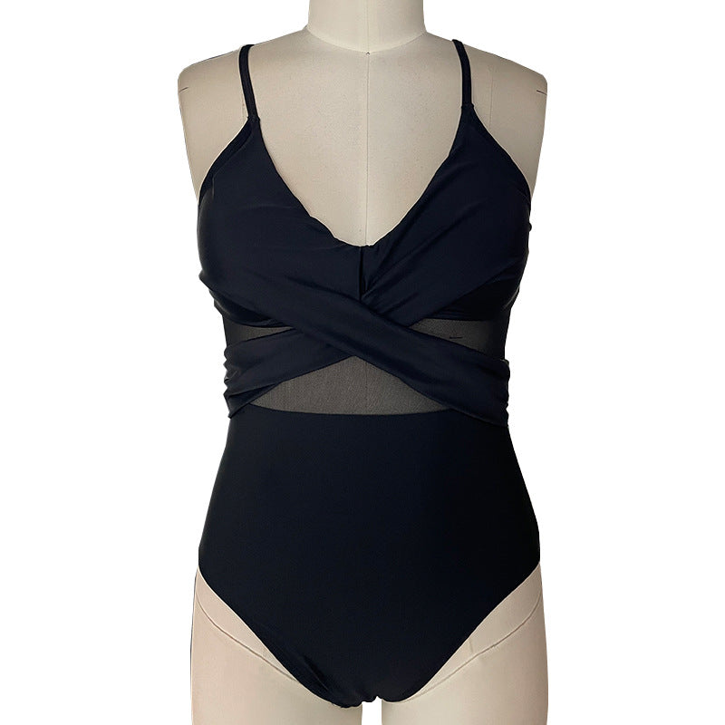 Women's Mesh Spliced Backless One-piece Swimsuit