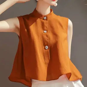 Fashion Everything Sleeveless Solid Color Loose Temperament Western Style Shirt Top Vest