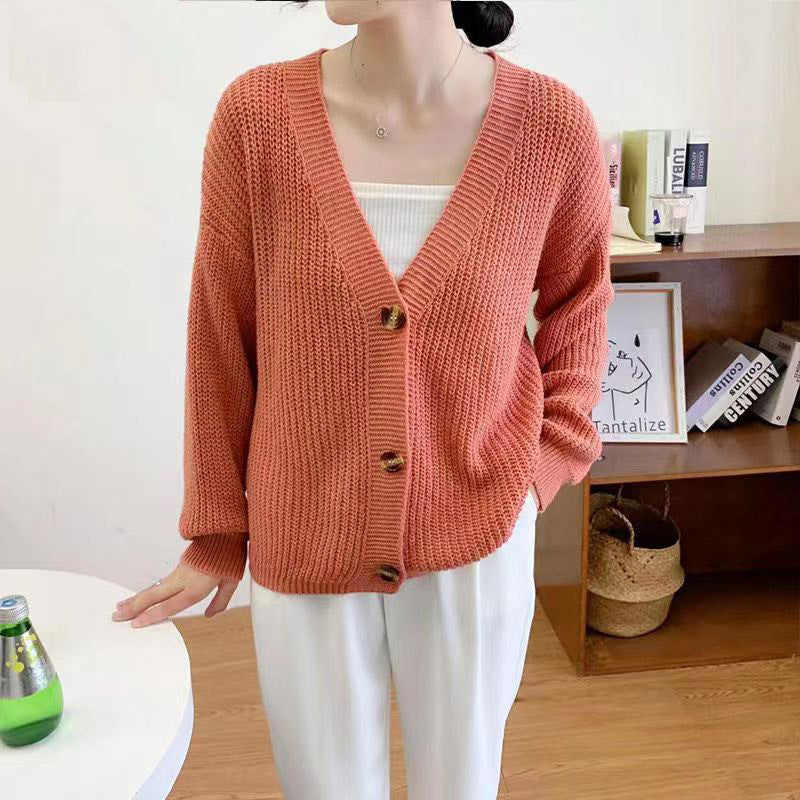 V-neck Loose And Lazy Style Base Knitting Cardigan Women's Top