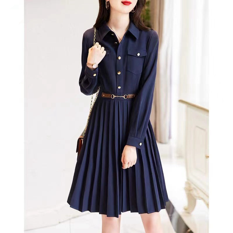 Lapel Loose Long Sleeve Simple Elegant Dress