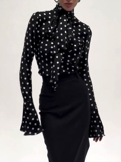 Polka Dot Strappy Bell Sleeve Blouse