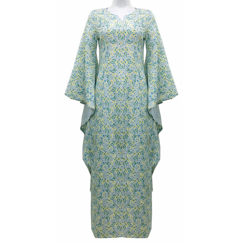 Autumn Winter Long Dress Bohemian Batwing Sleeve Print Dress