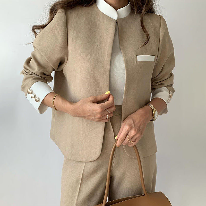 Autumn And Winter Leisure Temperament Color Matching Women's Suit Jacket Trousers Two-piece Set