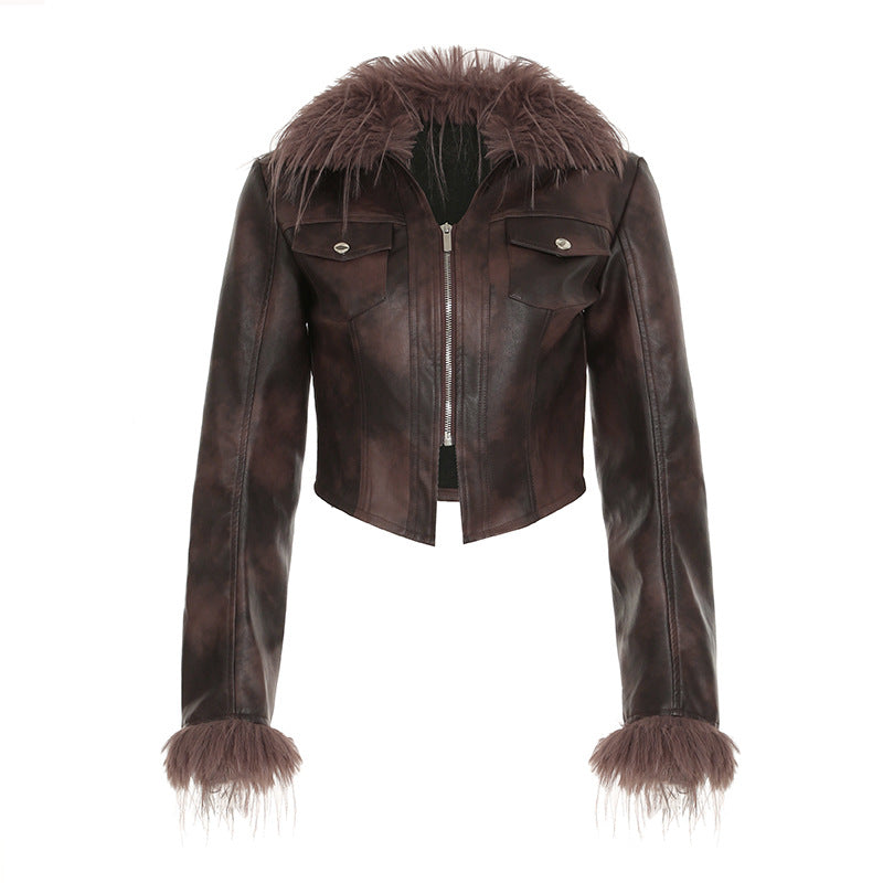 Street Fashion Fur Collar Splicing Coat