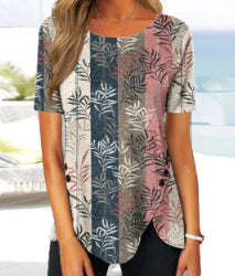 Printed Loose Short Sleeved Round Neck Shirt