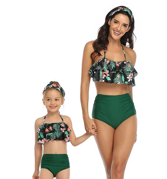 European And American Swimsuits Printed High Waist Bikini Parent-child Swimwear