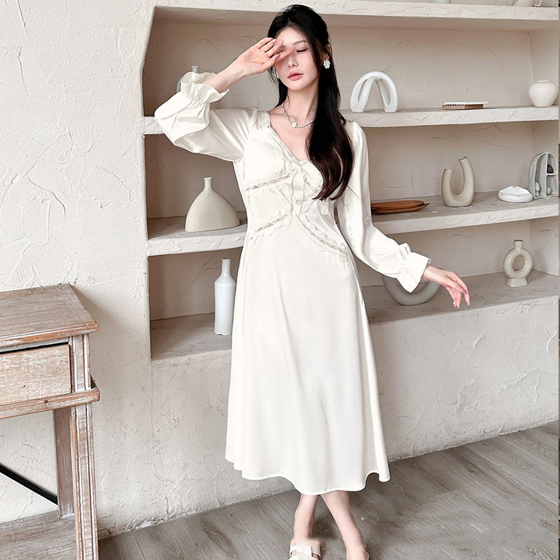 Women's French-style Retro Waist-controlled Court-style Long-sleeved Nightdress