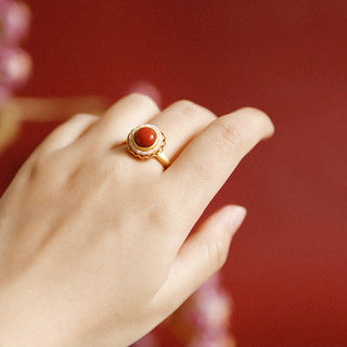 Sterling Silver Gold Plated South Red Ke Rotatable Ring Female