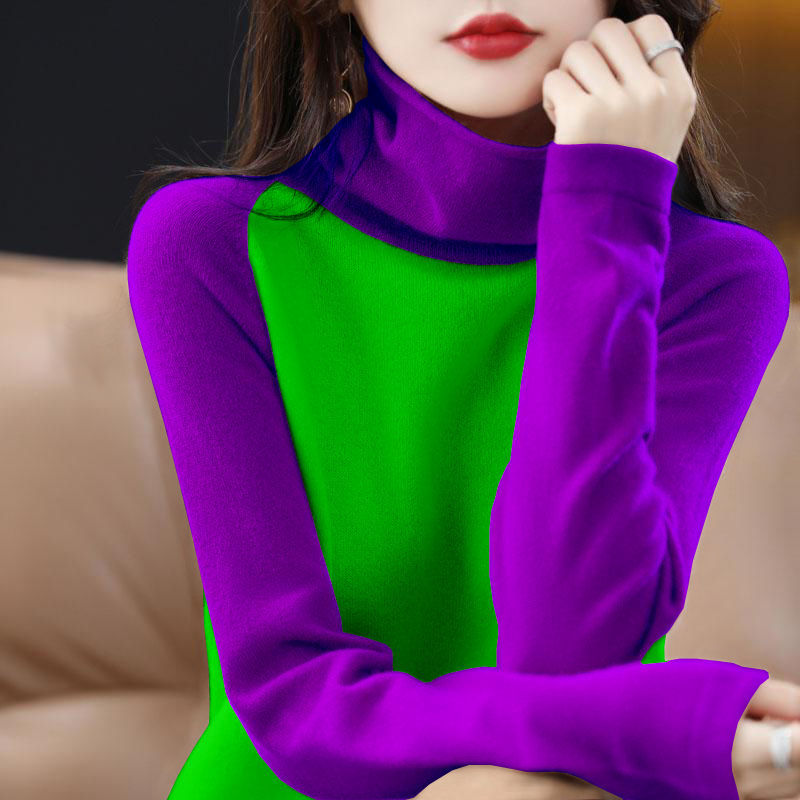 Women's Thin Long-sleeved Turtleneck Sweater Loose Knitted Base