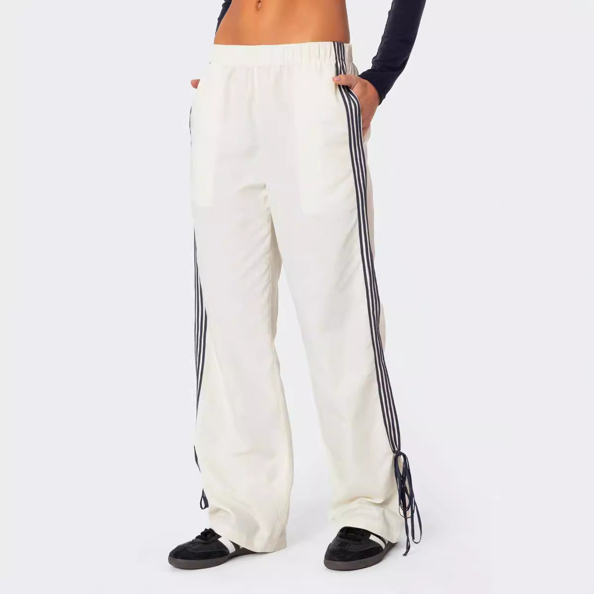 Casual Fashion All-matching Sports Four Bars Contrast Color Straight-leg Pants