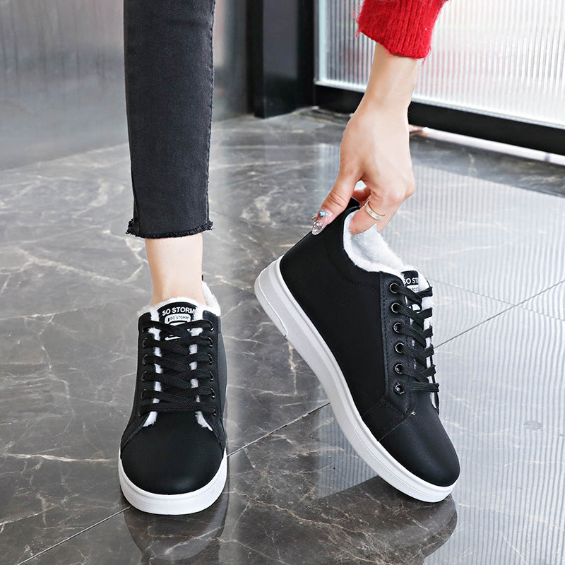 Women's Cotton Shoes With Fleece Sports Flat Sneakers