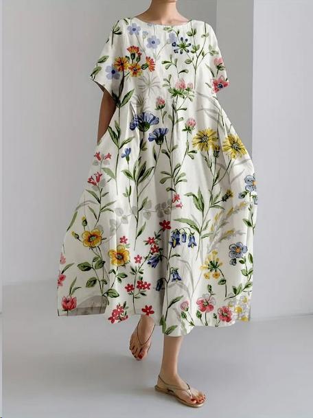 Women's Floral Print Short Sleeve A- Line Dress